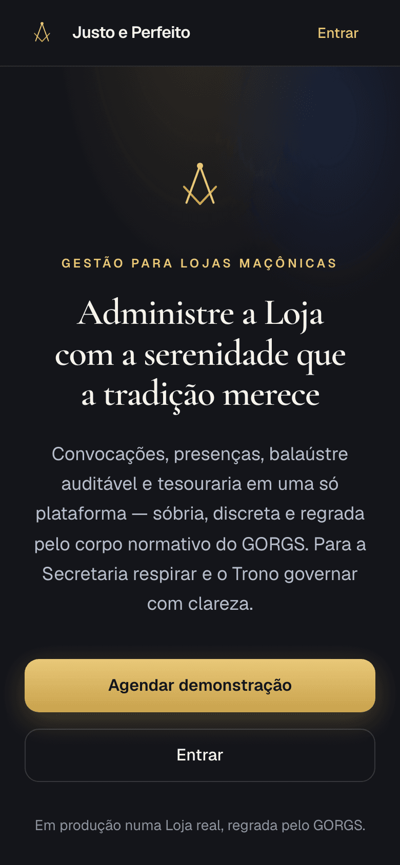 App Justo e Perfeito — gestão para lojas maçônicas